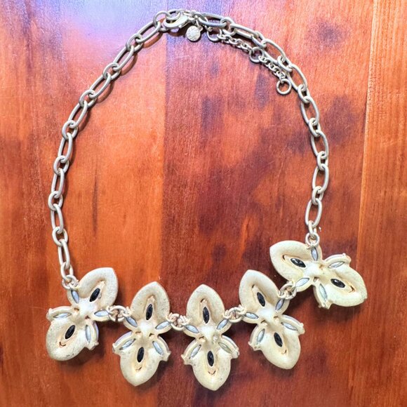 J. Crew Opalescent and Black Crystal Cluster Statement Necklace Gold Tone - Picture 4 of 8